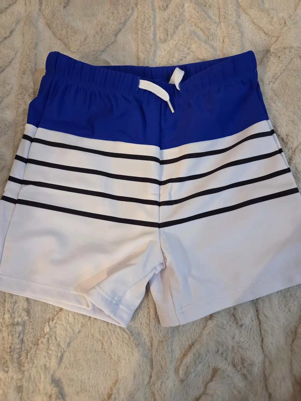 PatPat Royal Blue and White Striped Boys Swim Shorts Size 4-5Y Swimsuit Swimwear